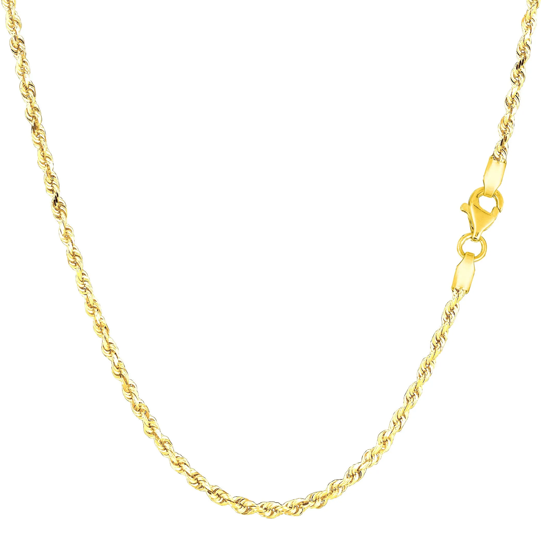 10k Yellow Solid Gold Diamond Cut Rope Chain Necklace, 2.0mm