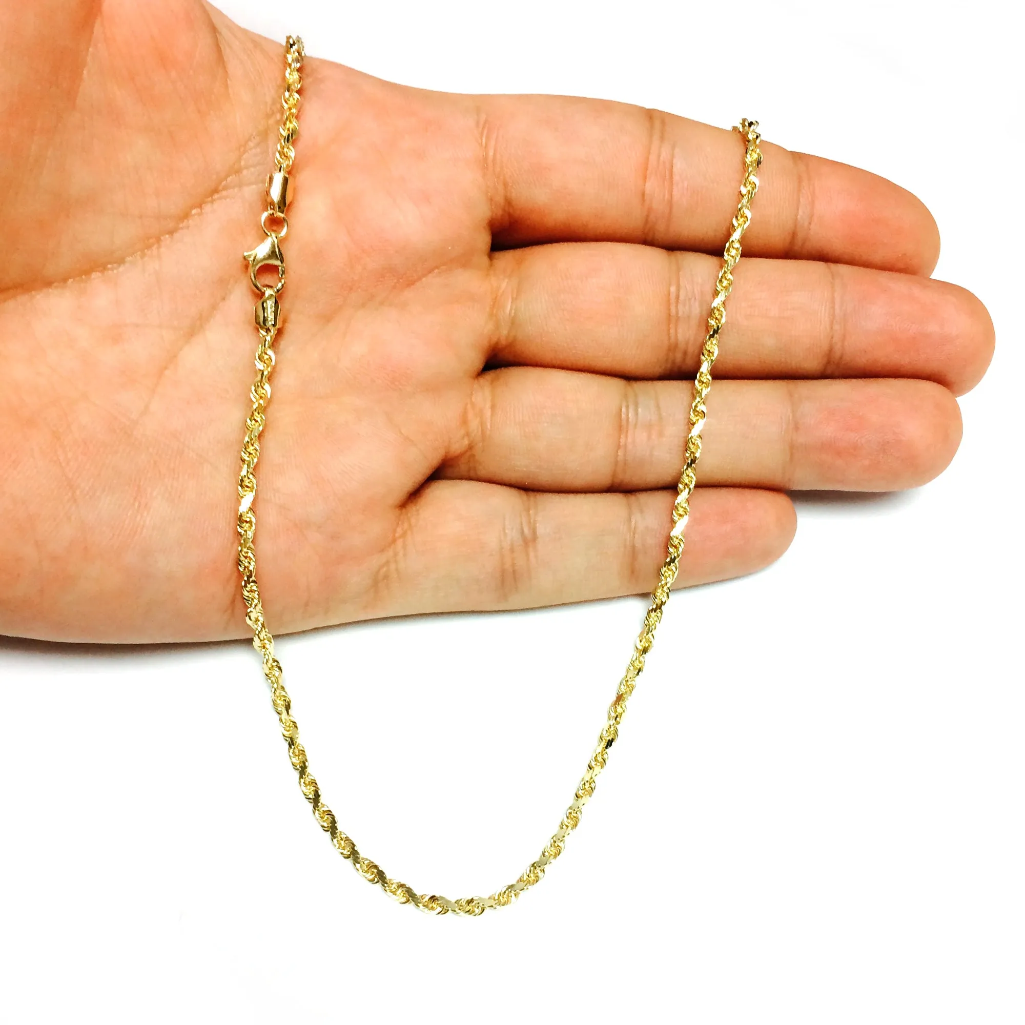 10k Yellow Solid Gold Diamond Cut Rope Chain Necklace, 2.75mm