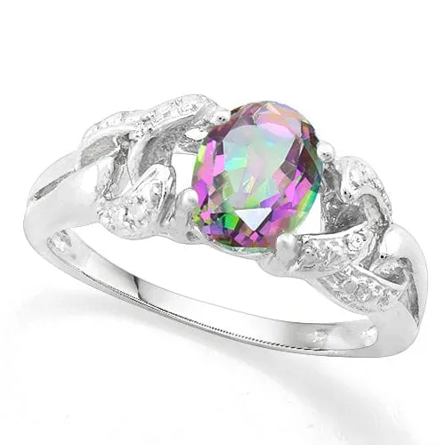 1.10 CT MYSTIC GEMSTONE & DIAMOND 925 STERLING SILVER RING