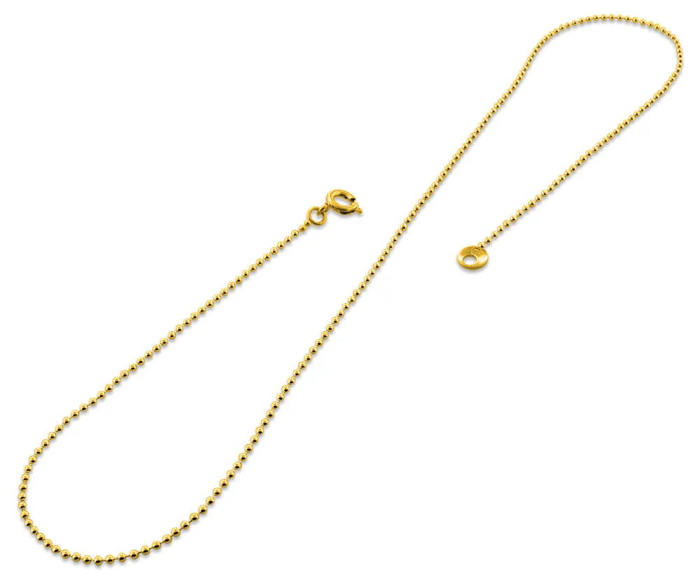 14K Gold Plated 20" Bead Brass Chain Necklace 1.50mm