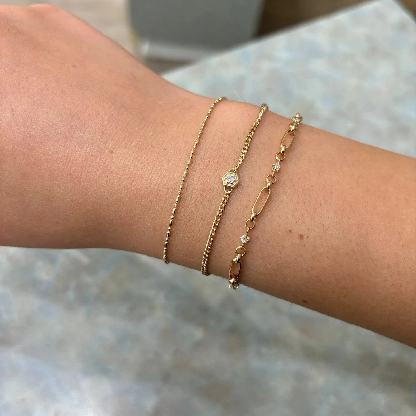 14k Gold Tube Bar Chain Bracelet