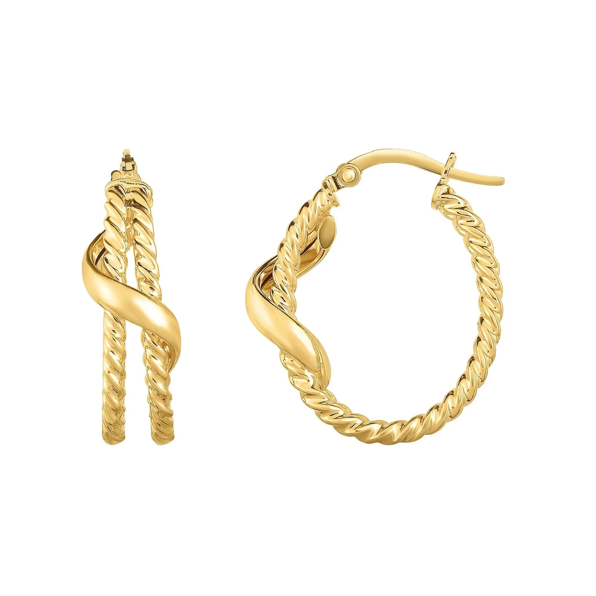 14K Gold Yellow Finish Oval Hoop Earrings