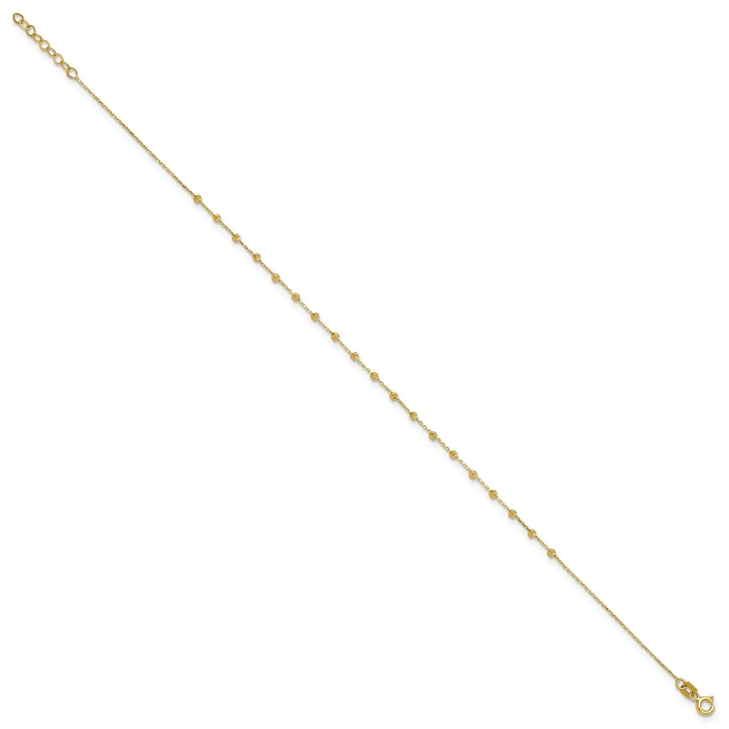 14k Real Yellow Gold High Polished Diamond-cut Beaded Charm 9 to 9.75 Inch Adjustable  Anklet