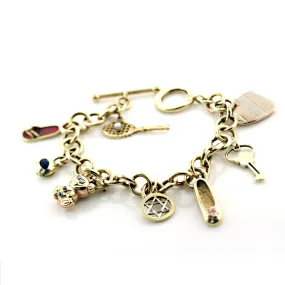 14K Yellow Gold Link Bracelet with Dangling Charms Make your Own Charm