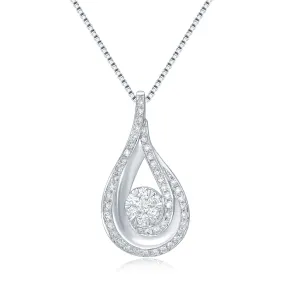 18K White Gold Tear Drop Diamond Pendant