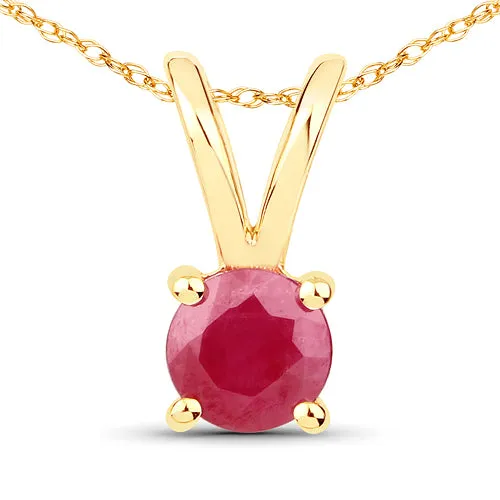 18K Yellow Gold Ruby Claw Set Pendant