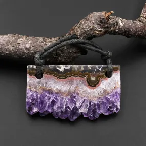 2 Hole Pendant Natural Purple Amethyst Stalactite Druzy Pendant Drilled Flat Slice Long Rectangle A1