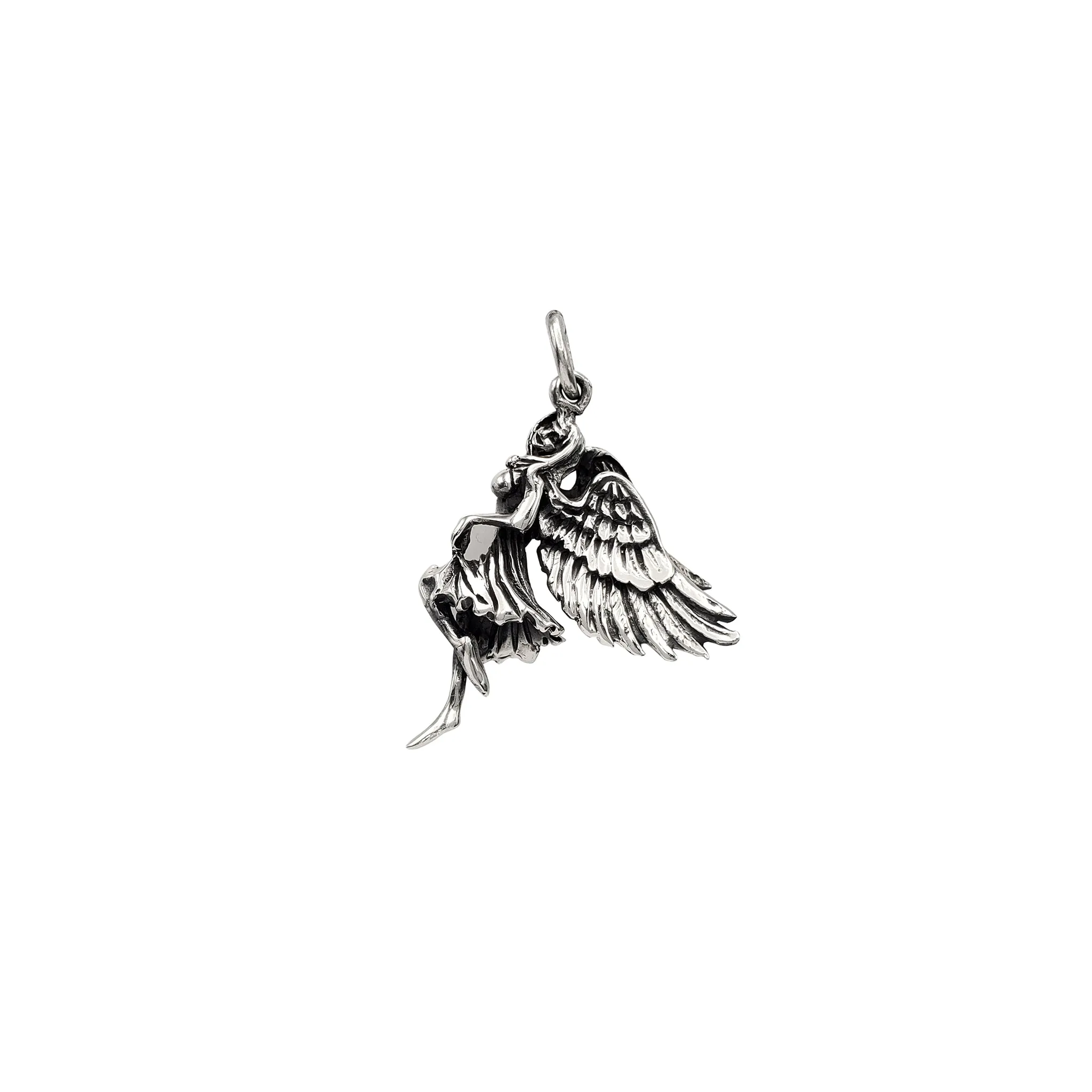 Antique Finish Female Angel Pendant (Silver)