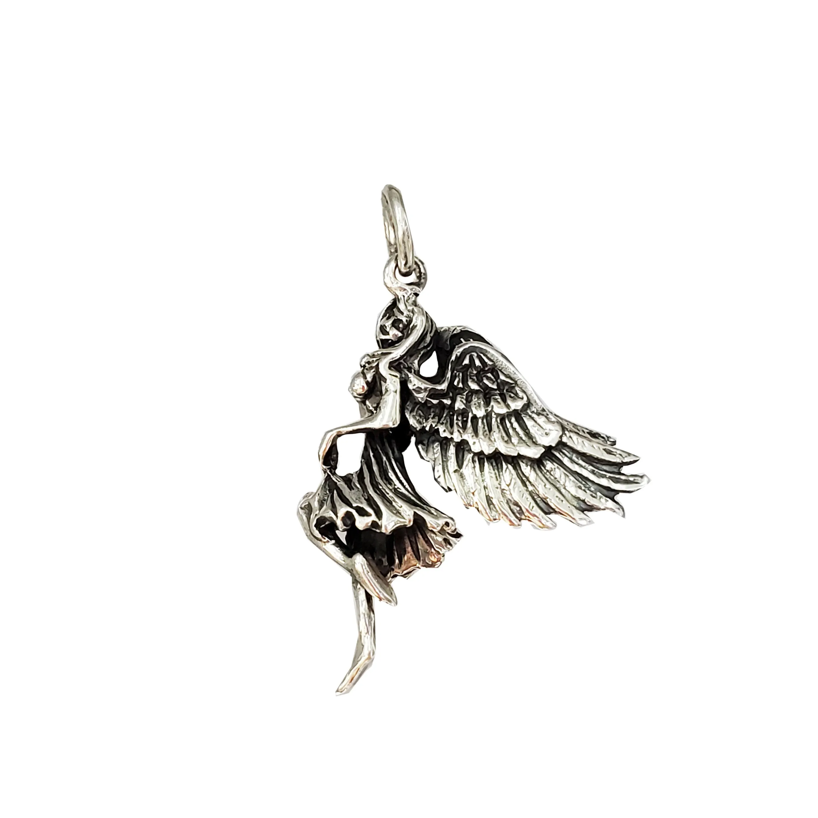 Antique Finish Female Angel Pendant (Silver)