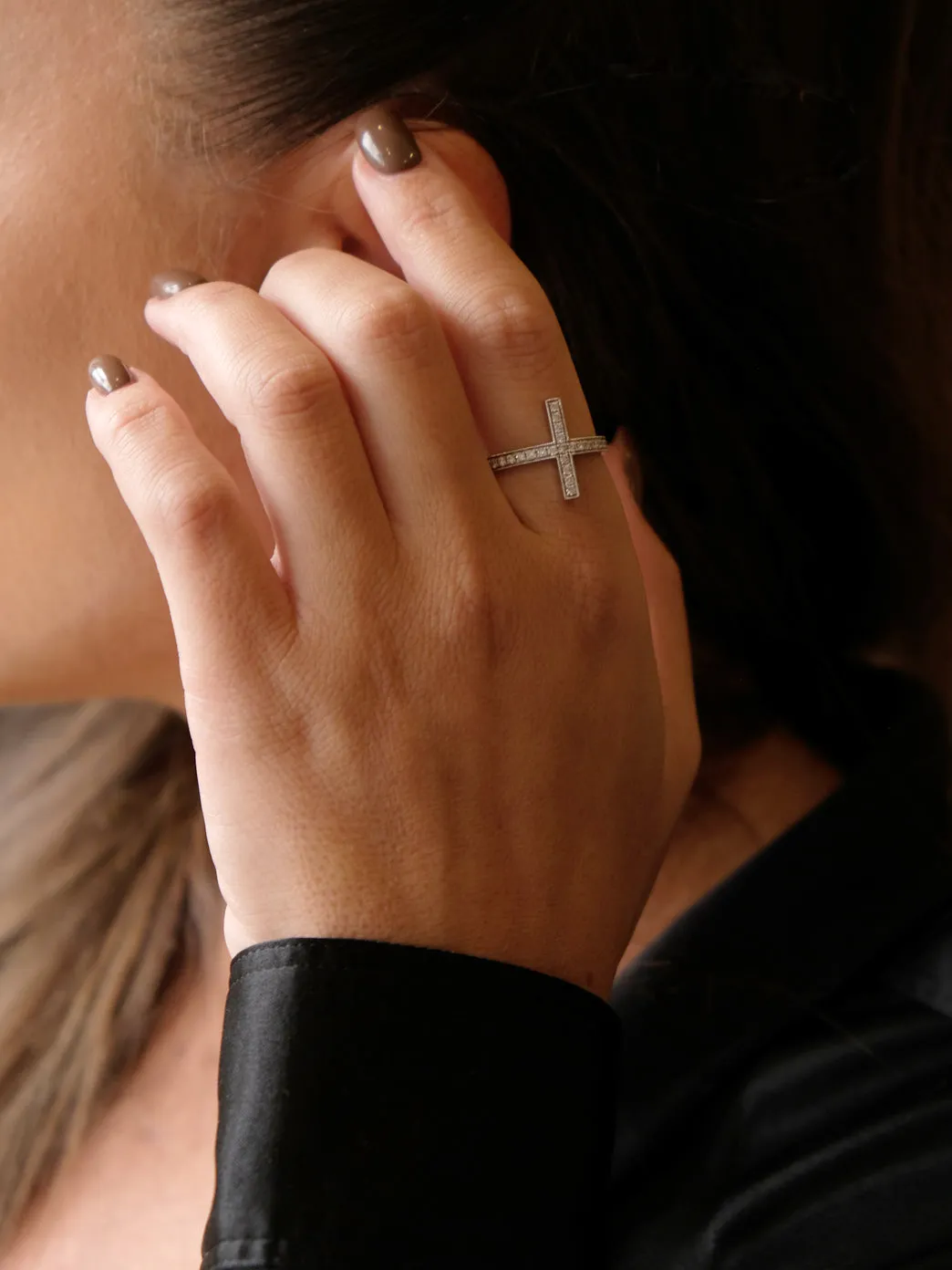 Gold & Diamond Side Cross Ring (Pre Order)