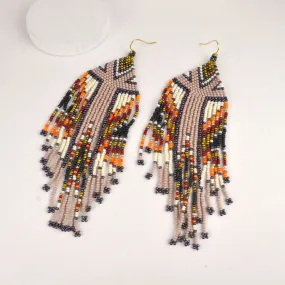 Indian Seed Bead Long Dangle Earrings 4 Different Colors You Choose Boho Tribal Beaded Statement Earrings