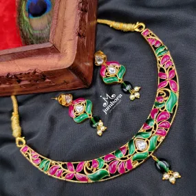 Meenakari Enamel Work Kundan Necklace Set