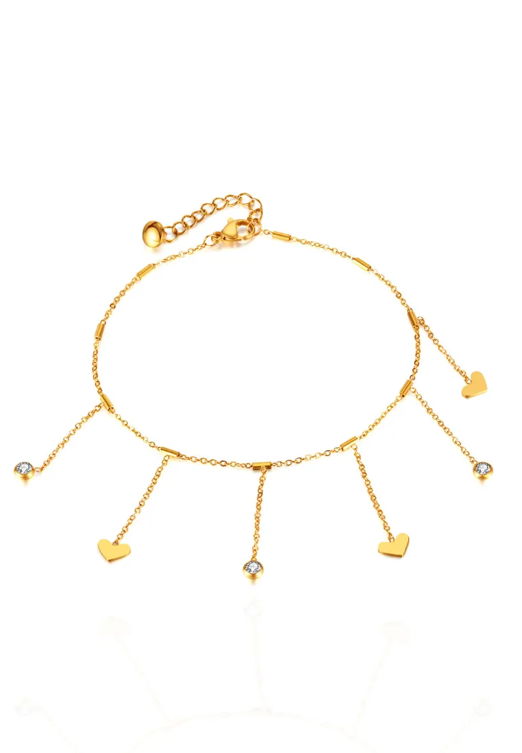 Molly Love Heart & Cubic Zirconia Pendant Chain Anklet in Gold