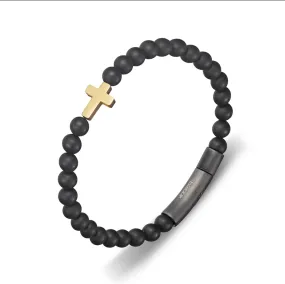 Orion Mens Black Onyx Hematite Cross Bracelet Gold