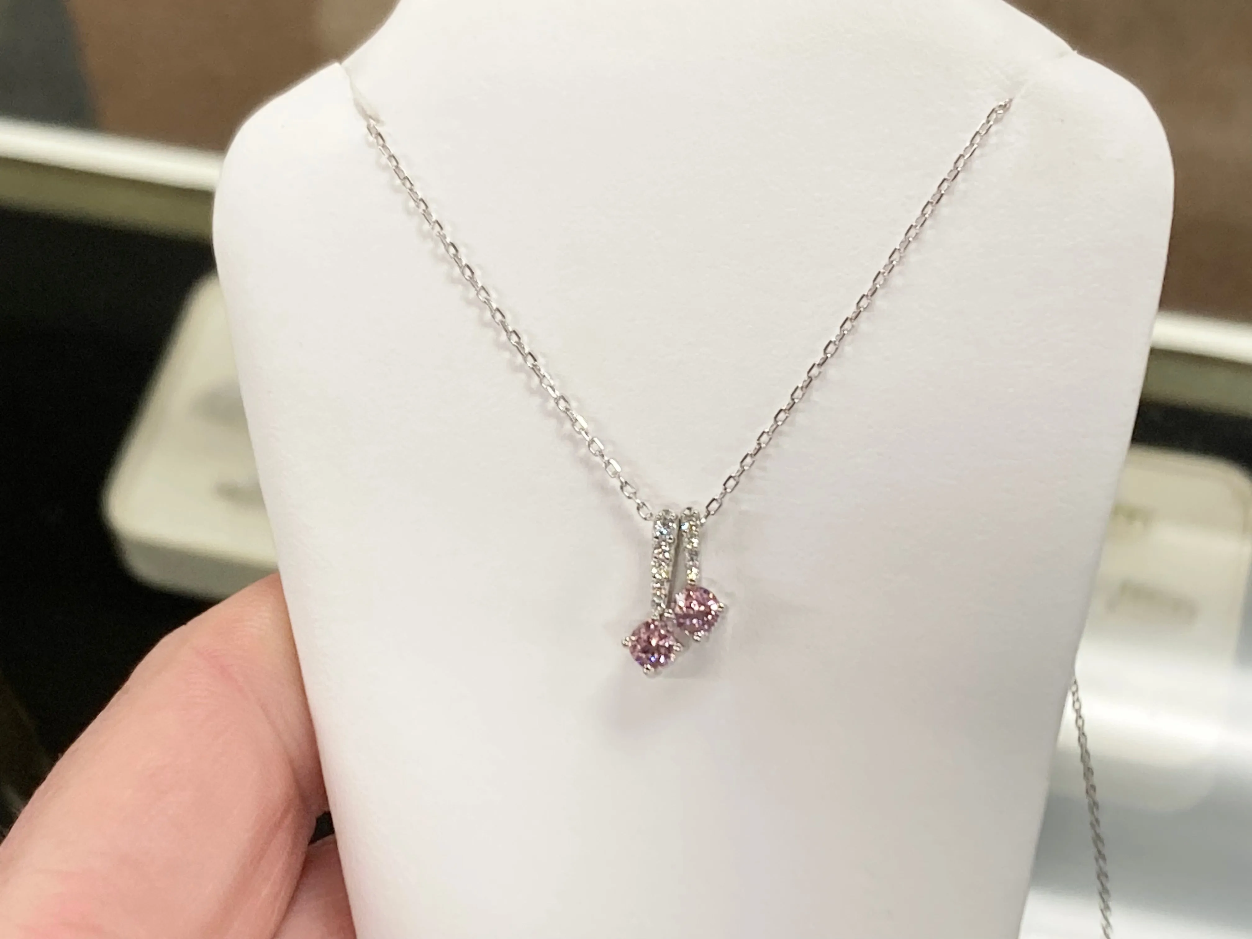 Pink Swarovski Zirconia Silver Pendant With Adjustable Chain