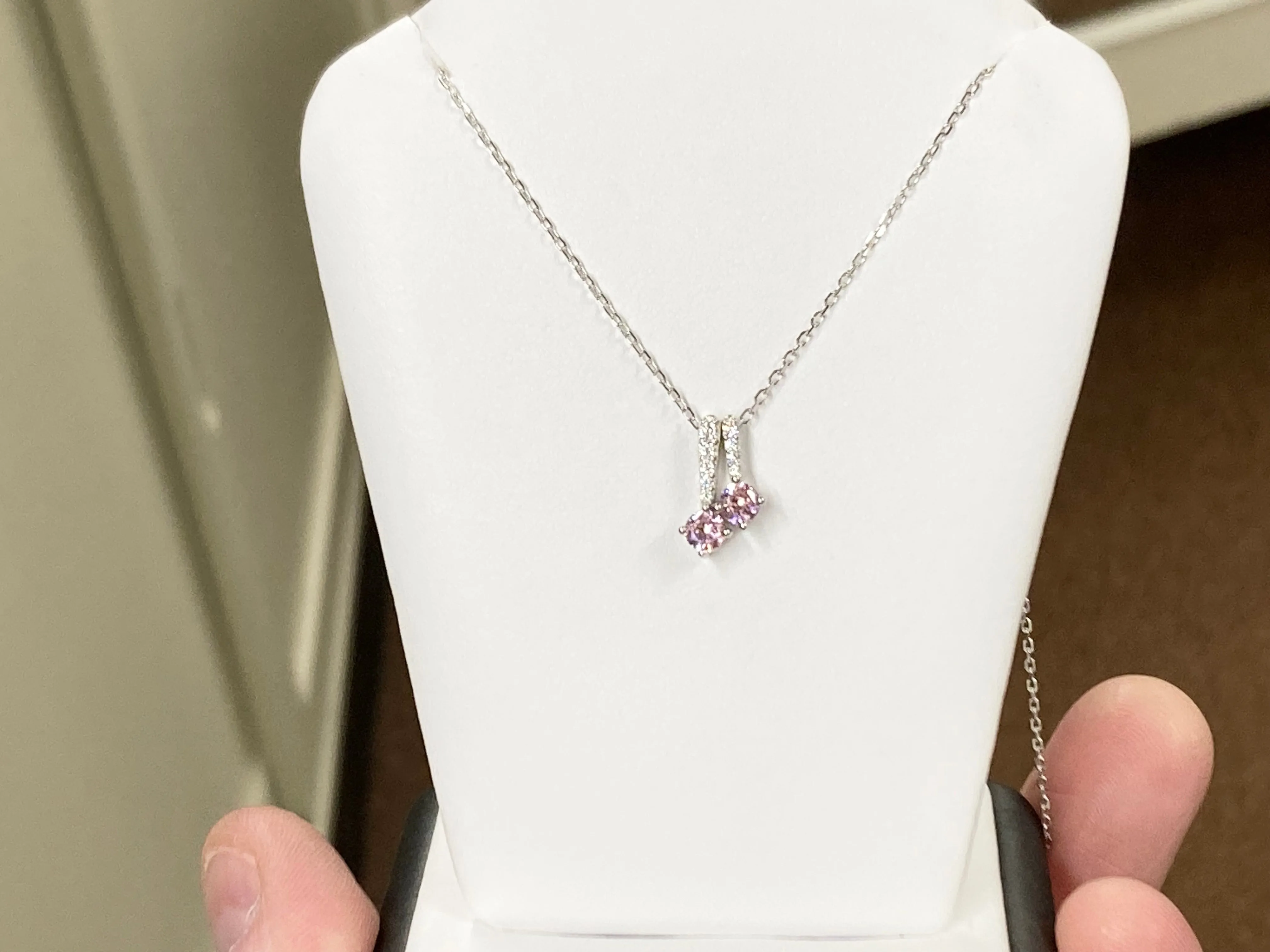 Pink Swarovski Zirconia Silver Pendant With Adjustable Chain