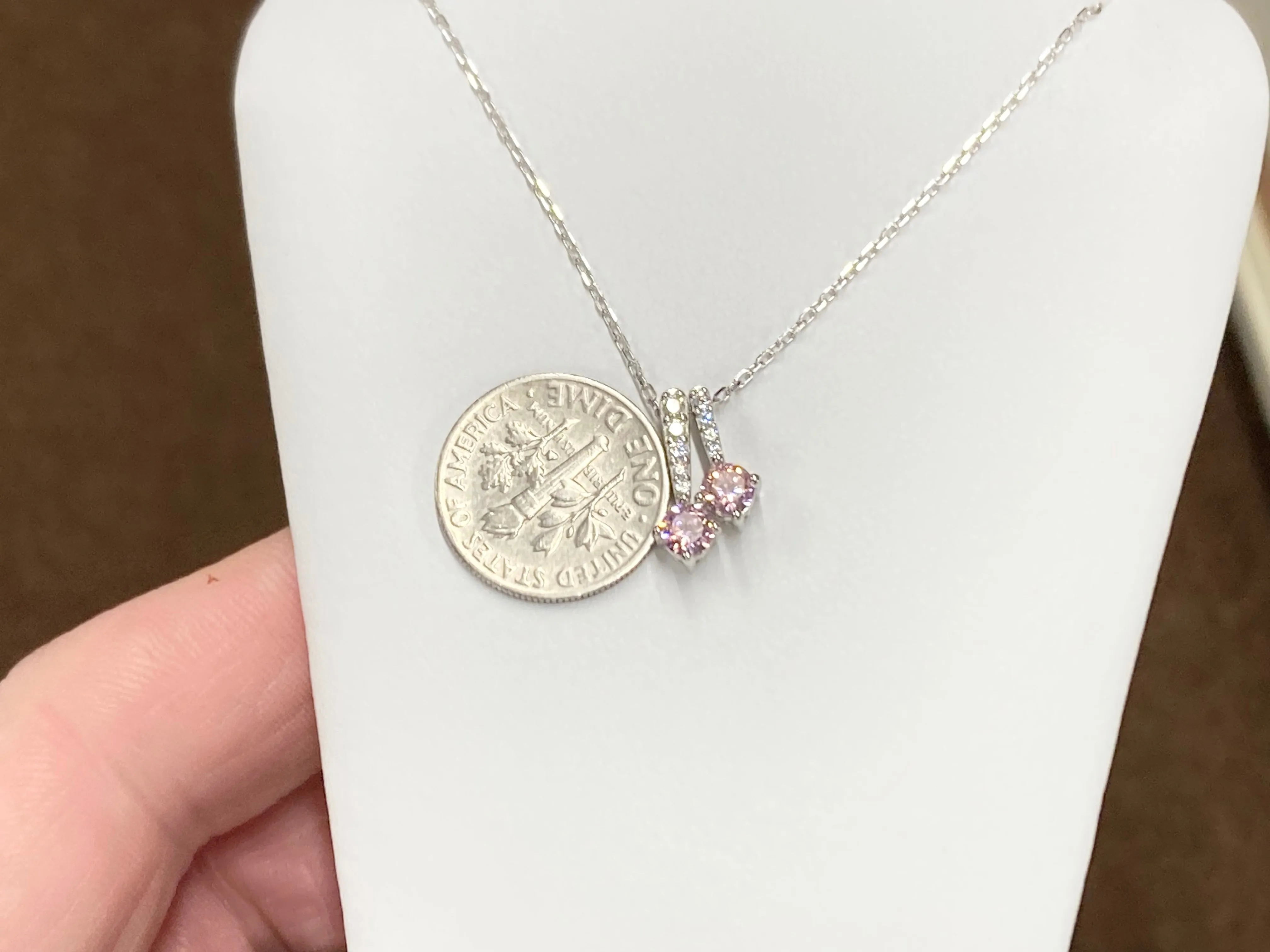 Pink Swarovski Zirconia Silver Pendant With Adjustable Chain