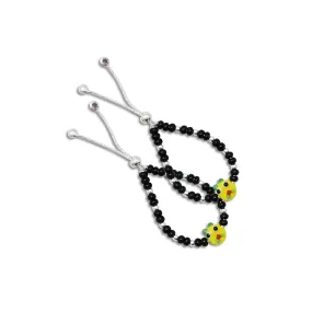 Silver Black and Silver Beads with Teddy Bear Design Anklet for Girls