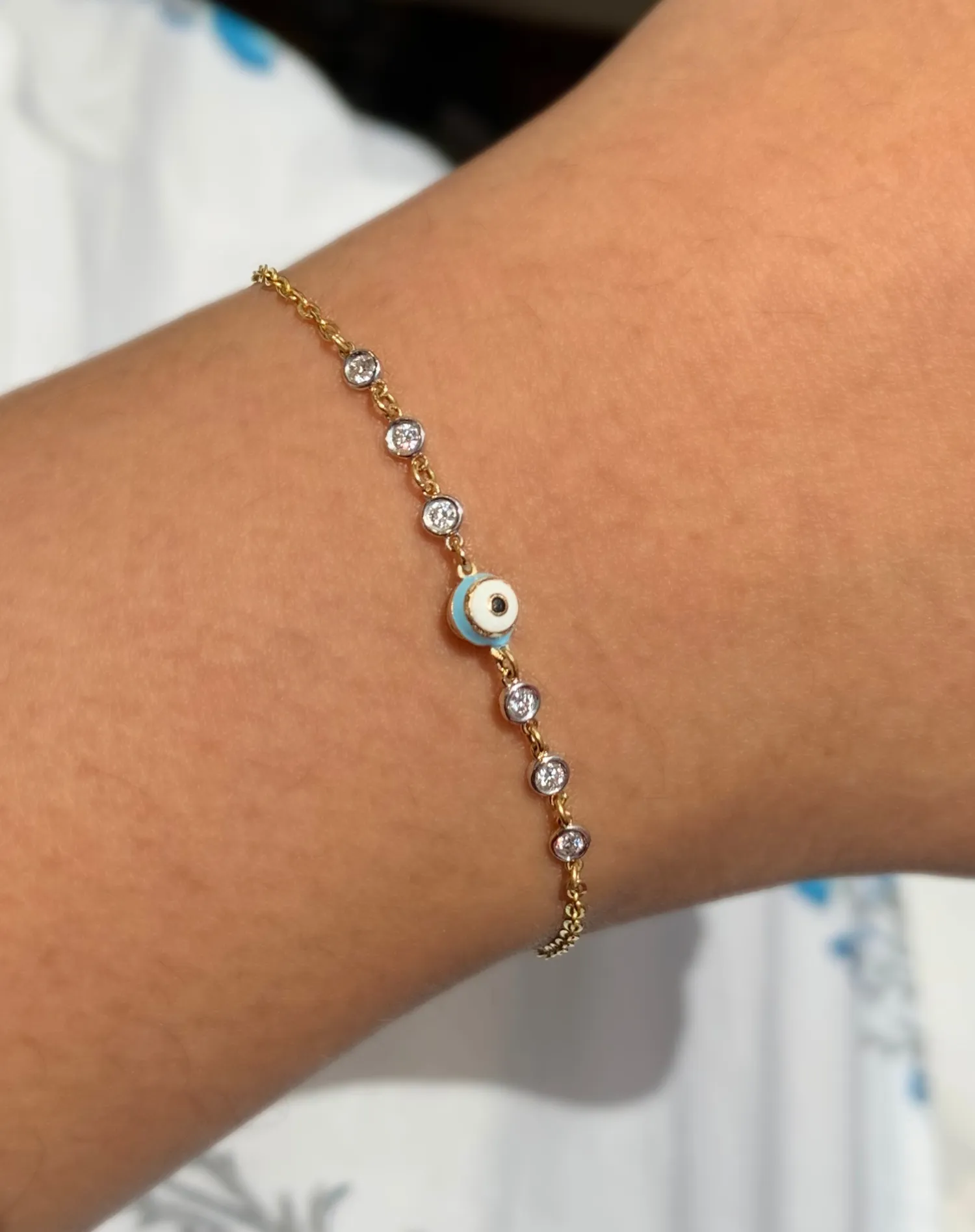 Sky Blue Evil Eye Diamond Bracelet