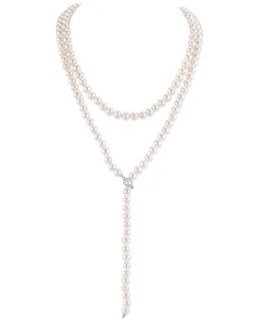 White Freshwater Pearl Adjustable lariat Y-Shape 51 Inch Rope Length Necklace - AAAA Quality